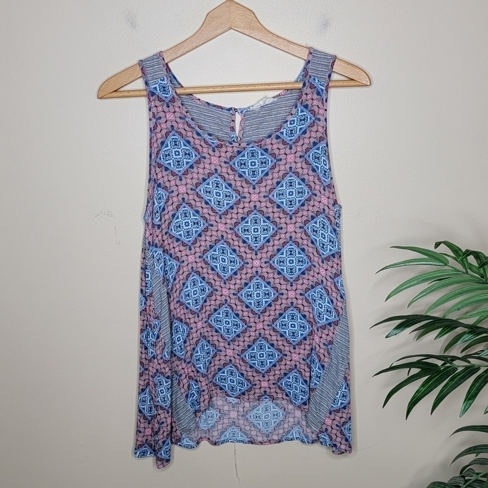 Hem & Thread | Mixed Print Medallion Tile Striped Print Tank Top
